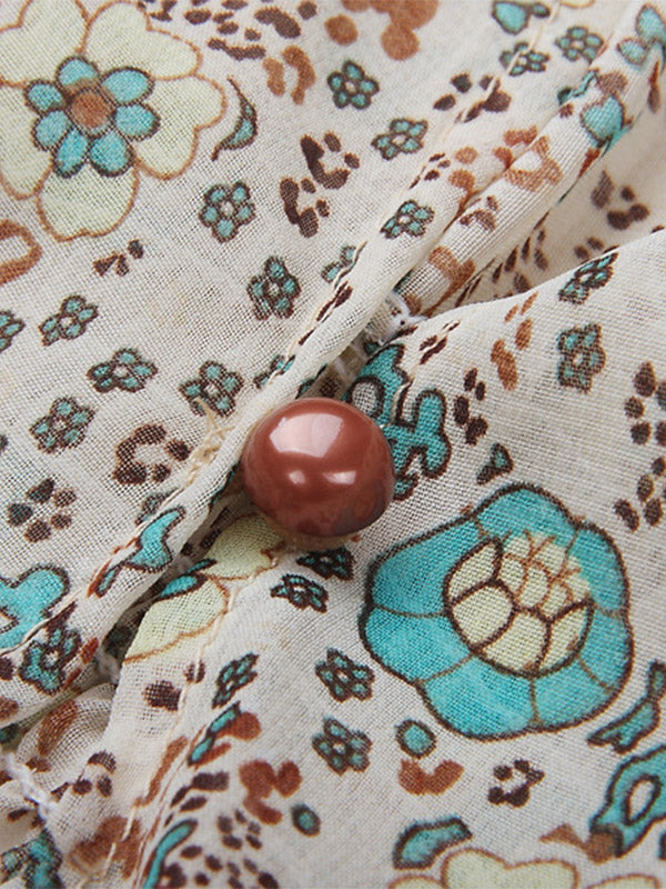 Alma | Langkleid mit Fransen & Chiffon-Print