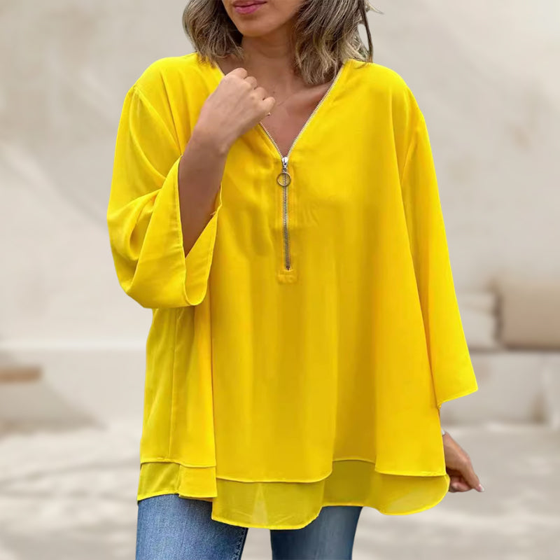 Chiffon | Leichtes Oberteil mit V-Ausschnitt und Reißverschluss-Detail
