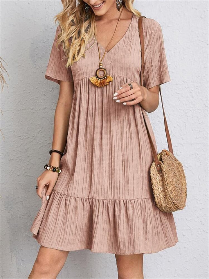 Inge | Retro V-Ausschnitt lockeres Freizeitkleid