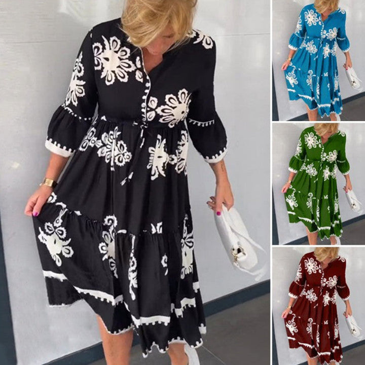 Mona V-neck bedrucktes Kleid für elegante Sommermomente