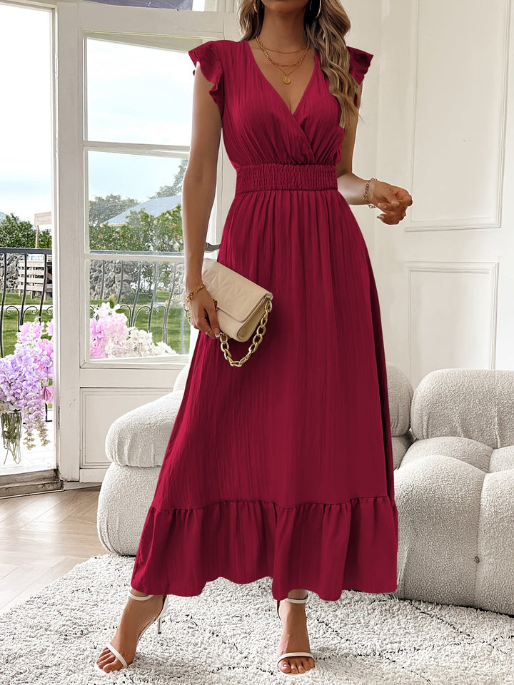 Mara | V-Ausschnitt Maxikleid mit Rüschen Saum