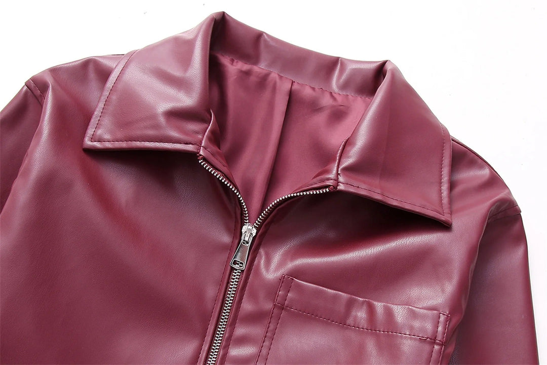 Sophia | Luxuriöse rote Lederjacke für den Herbsttrend