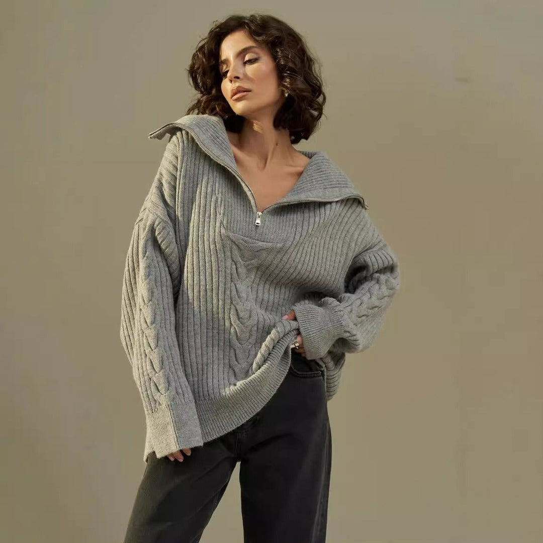 Julia | Damenpullover mit halbem Reißverschluss oversized