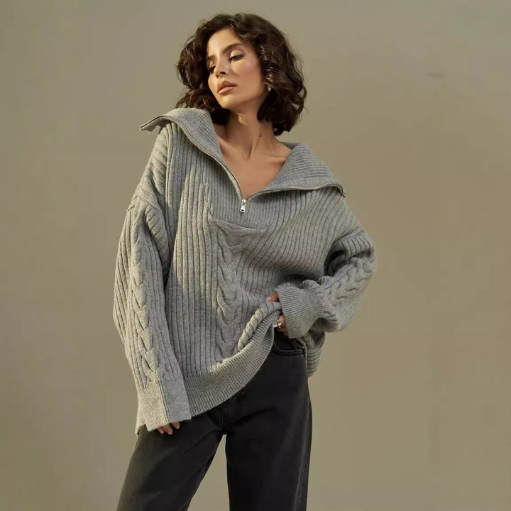 Julia | Damenpullover mit halbem Reißverschluss oversized