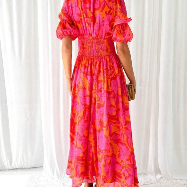 DARINA | Élégante robe maxi fluide rouge et rose