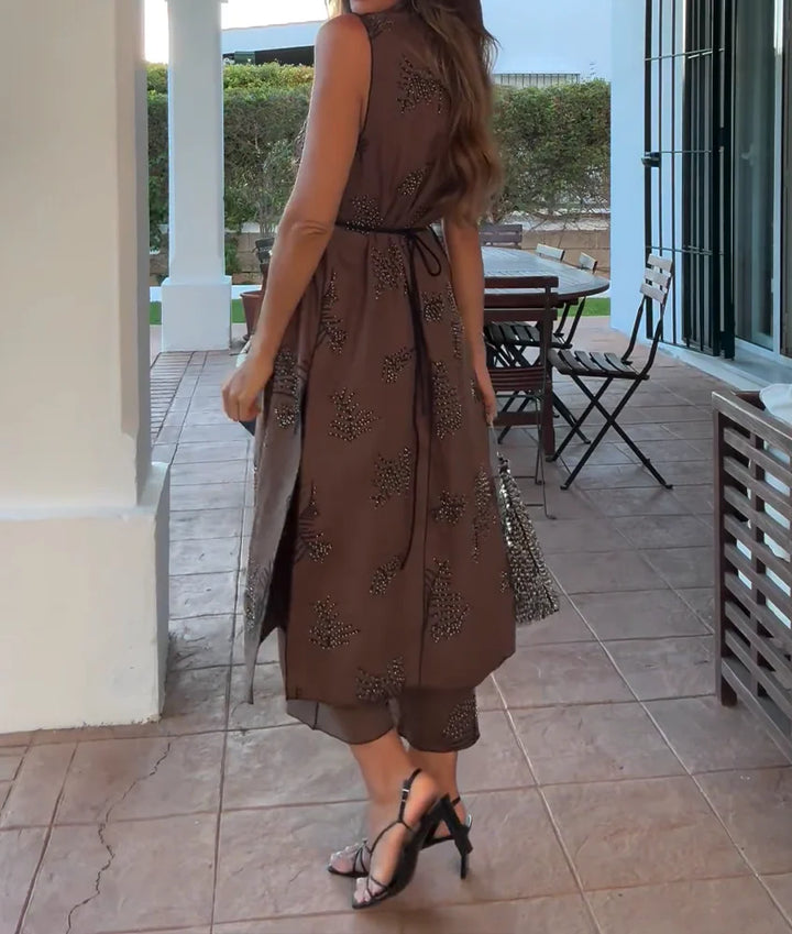 Retro-Zweiteiler mit Blätterdruck-Muster