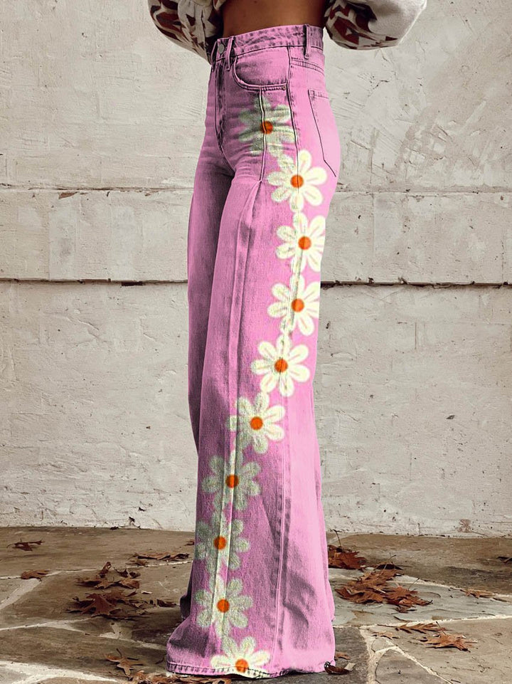 Schlaghose mit rosa Gänseblümchen-Muster