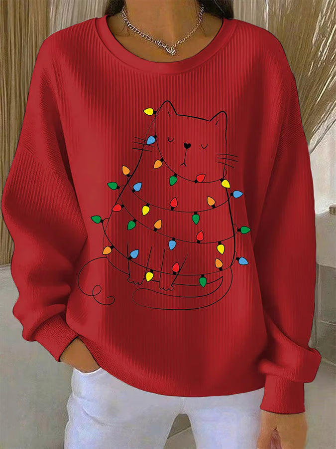 Mila | Damen Weihnachtspullover Mit Katzenmotiv Modern