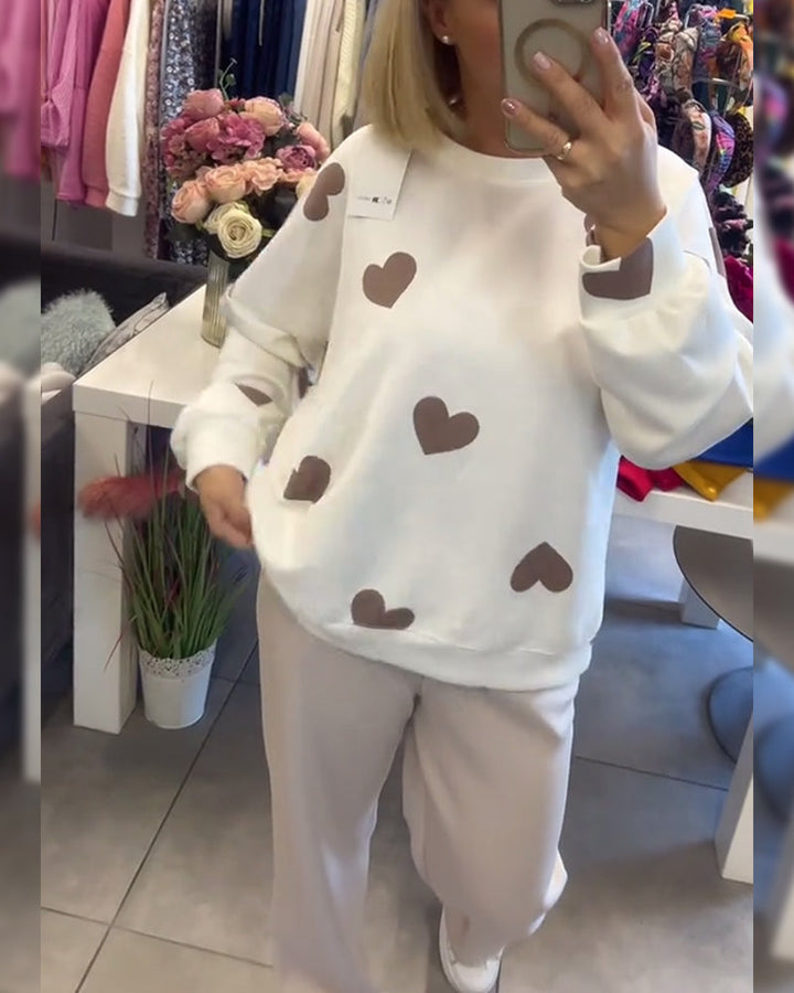 Zoe | Damen Pullover Baumwollmix Herz Print Lässig