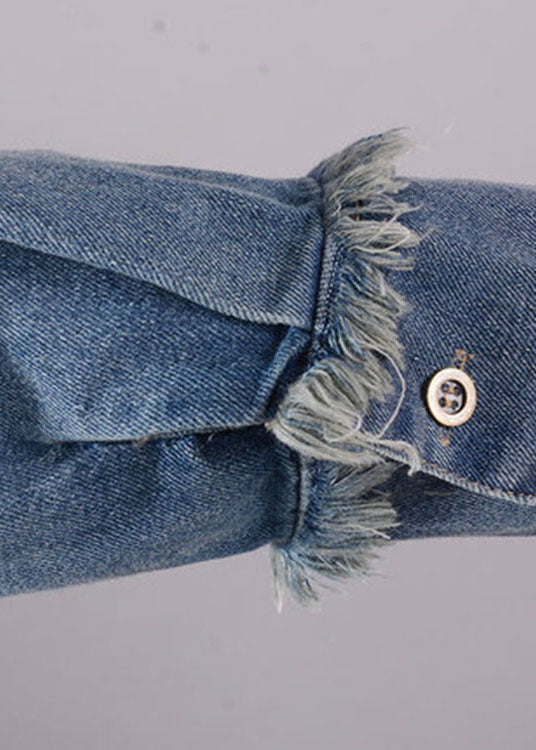 Art Blue O-Neck Pockets Button Denim Fall Langarm Kleid