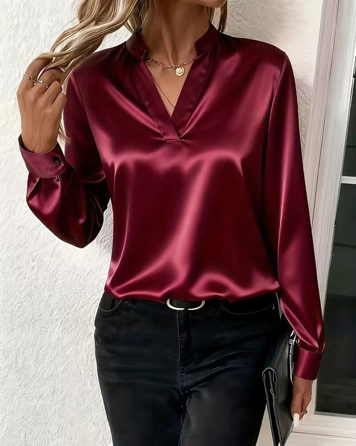 Sofia | Elegantes Langarmtop Damen V-Ausschnitt & locker