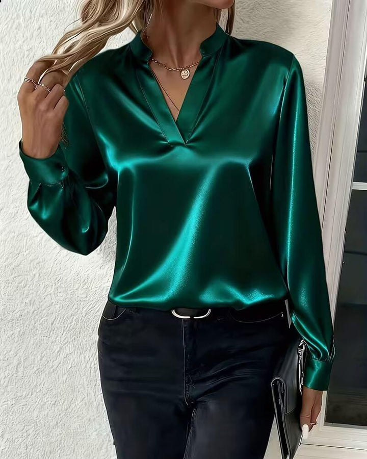 Sofia | Elegantes Langarmtop Damen V-Ausschnitt & locker