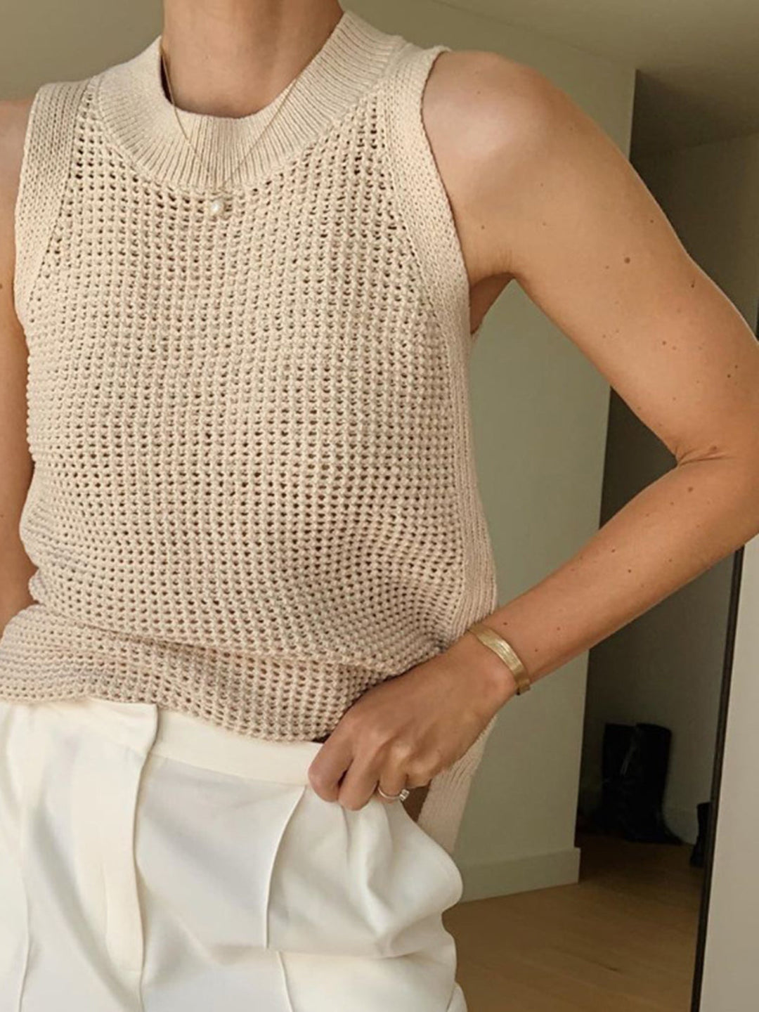 Mia | Strick Tank Top Damen Elegant Lochmuster