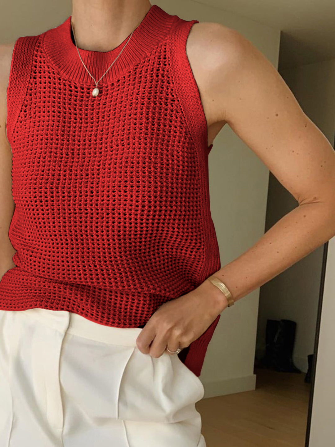 Mia | Strick Tank Top Damen Elegant Lochmuster