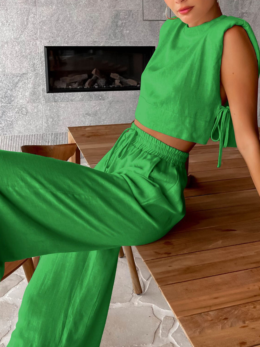 Livia | Weite Hose Set Damen Leinen Look
