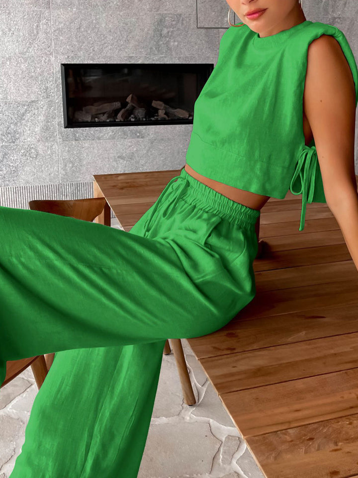 Livia | Weite Hose Set Damen Leinen Look