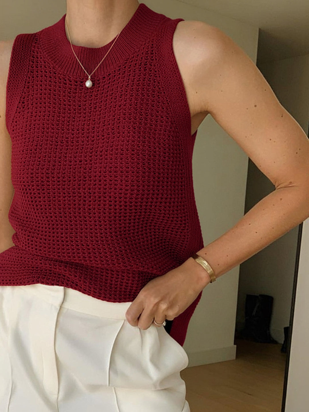 Mia | Strick Tank Top Damen Elegant Lochmuster
