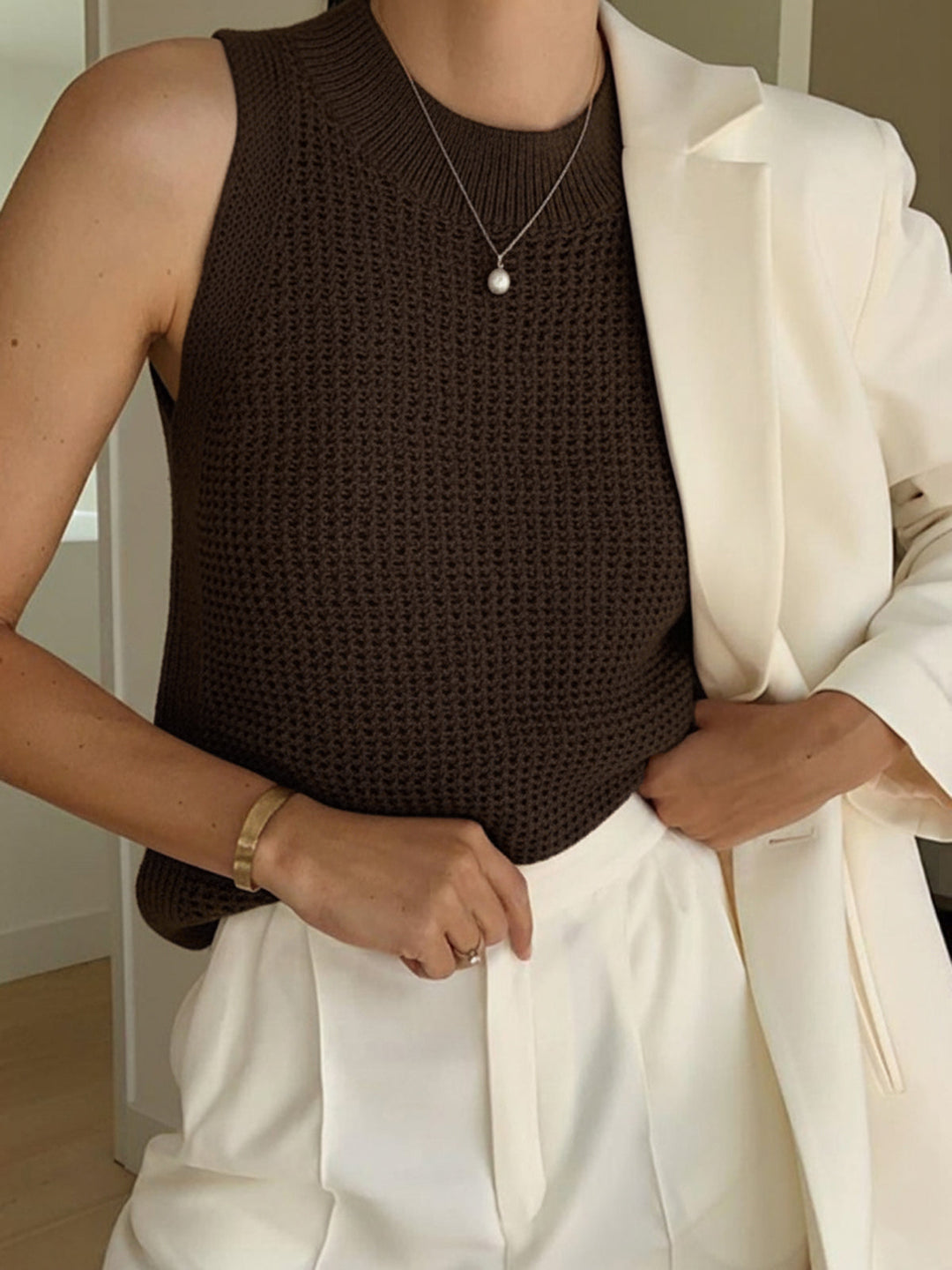 Mia | Strick Tank Top Damen Elegant Lochmuster
