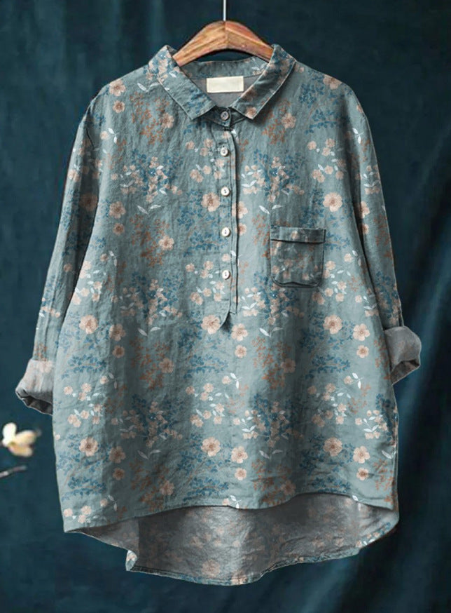 Mary | Bluse aus Baumwolle und Leinen mit Blumendruck