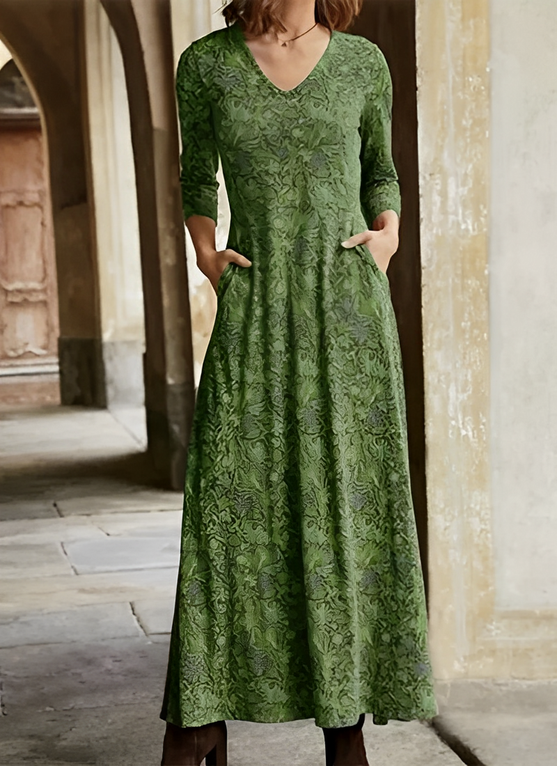 Adeline | Lang geschnittenes Kleid mit Vintage-Muster