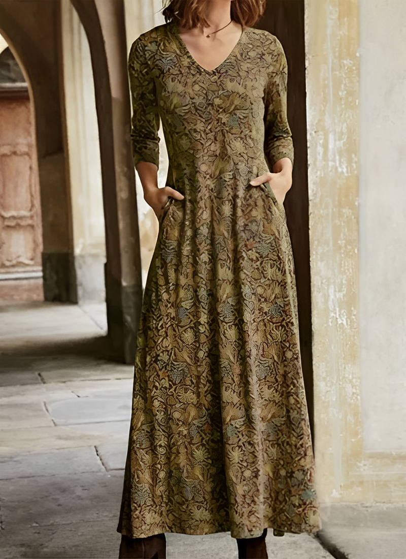 Adeline | Lang geschnittenes Kleid mit Vintage-Muster