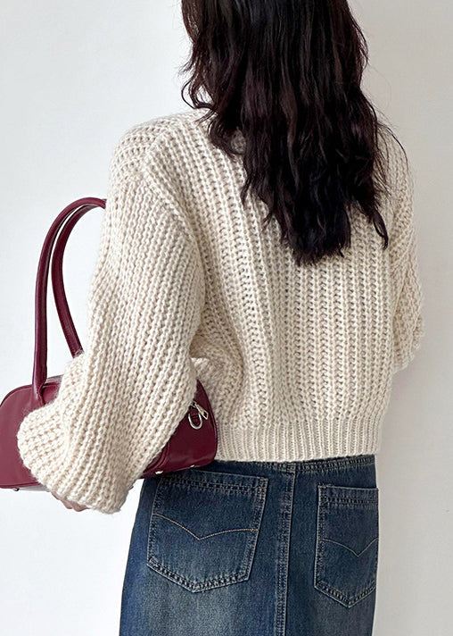 Langärmelige Strickjacke mit O-Ausschnitt, Beige