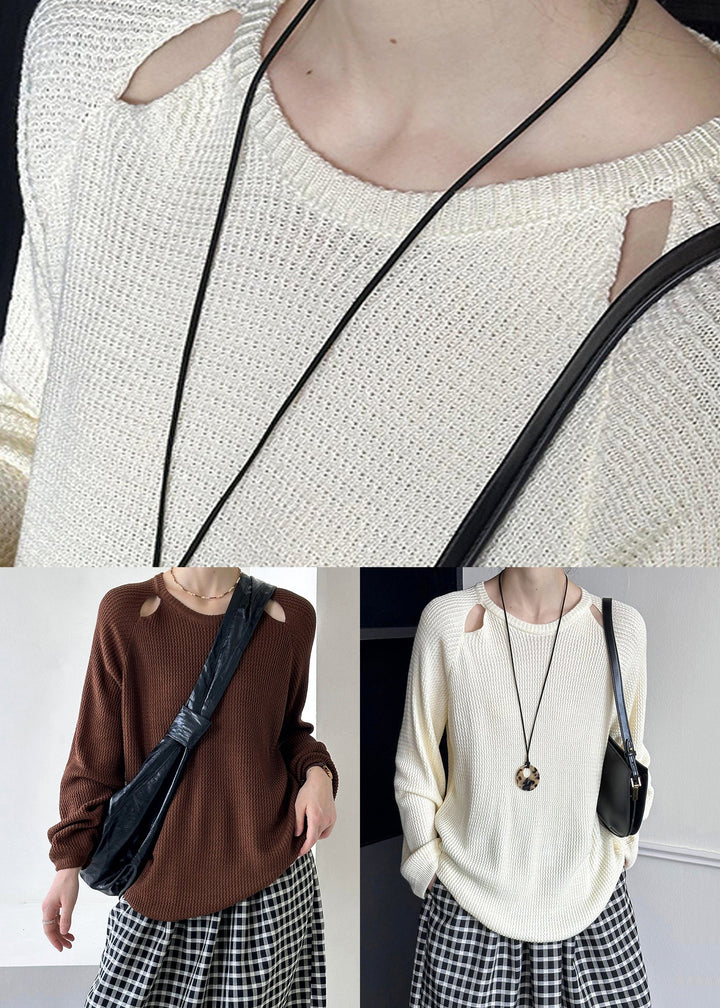 Beiger Strickpullover | Tailliert & mit O-Ausschnitt
