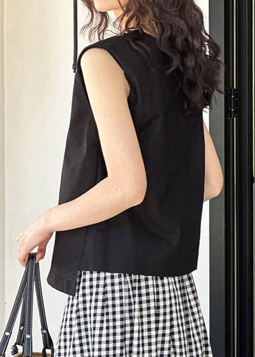 Schwarzes Leinentop mit O-Ausschnitt für Sommer