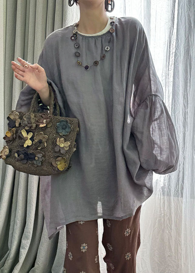 Boutique | Leinenoberteil mit Laternenärmeln in Grau