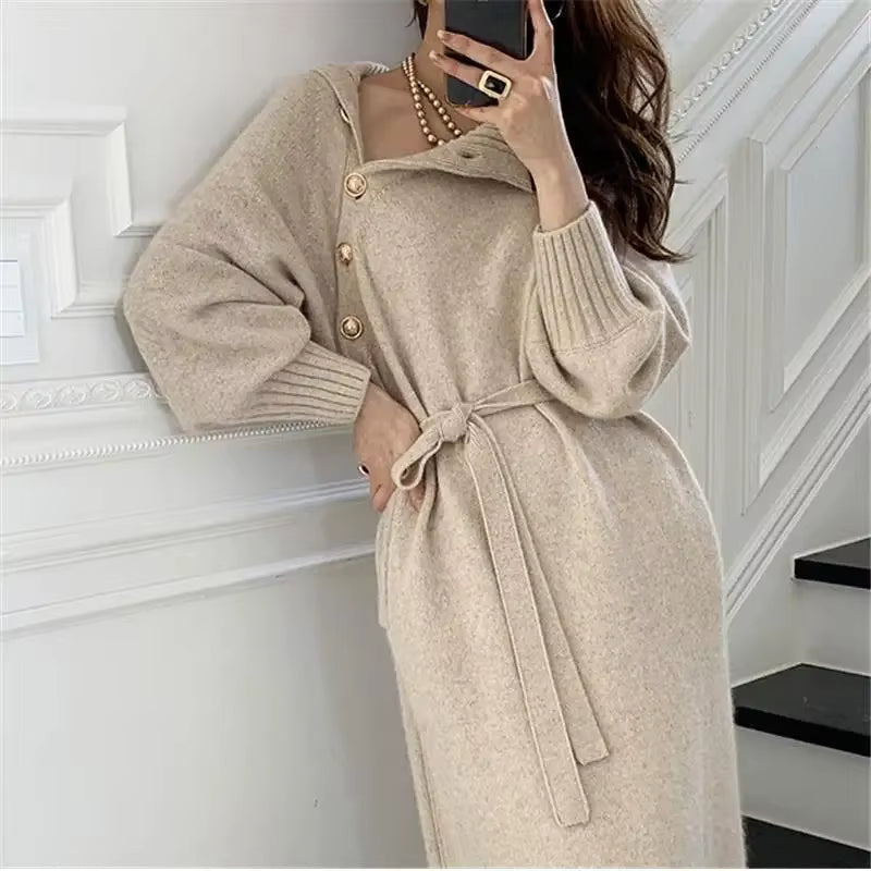 Tara | Damen Strickkleid gerippt elegant & figurbetont