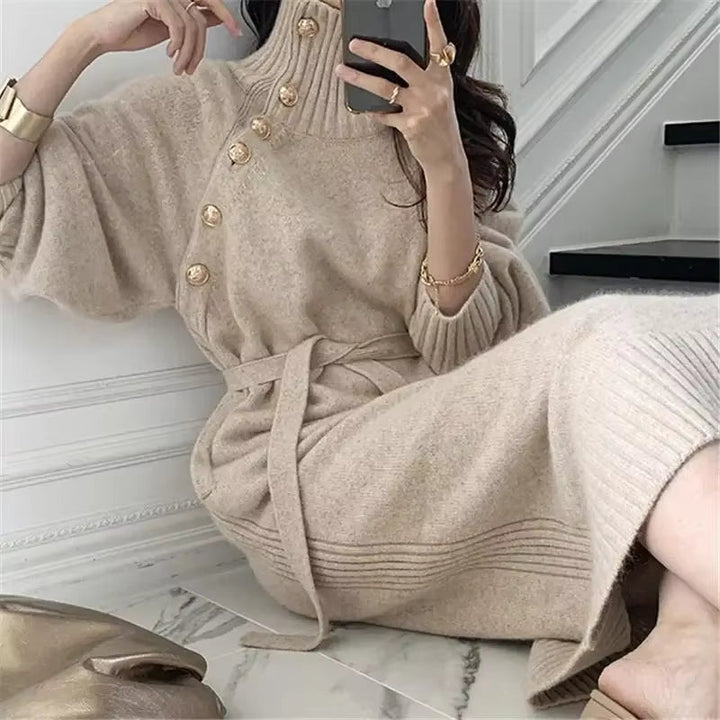 Tara | Damen Strickkleid gerippt elegant & figurbetont