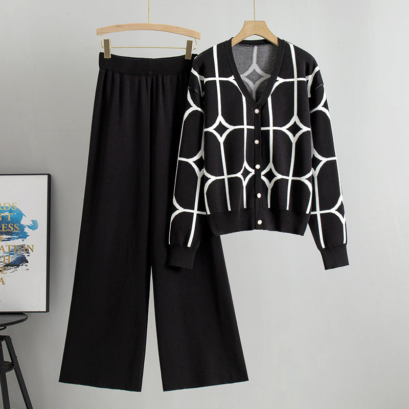 Sarah | Geometrisches Damen-Set: Cardigan & Hose