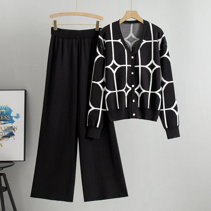 Sarah | Geometrisches Damen-Set: Cardigan & Hose