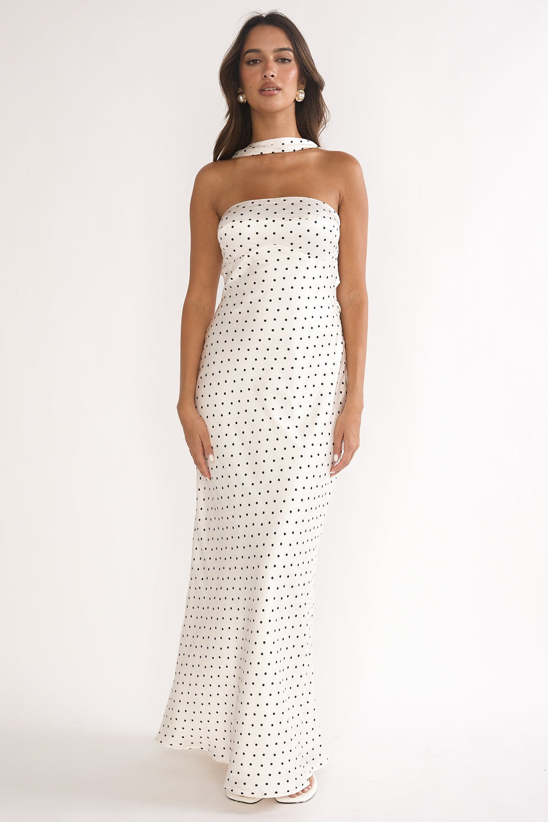 Mia | Damen Maxikleid lang elegant & gepunktet