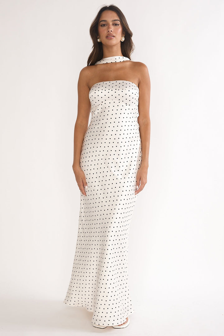 Mia | Damen Maxikleid lang elegant & gepunktet