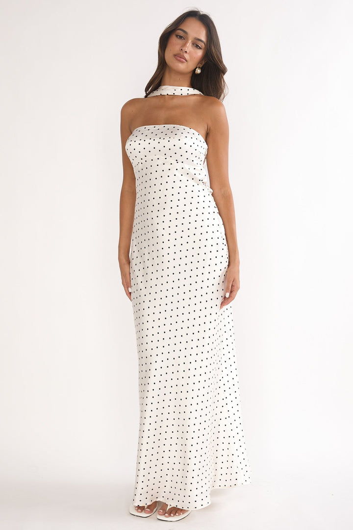 Mia | Damen Maxikleid lang elegant & gepunktet