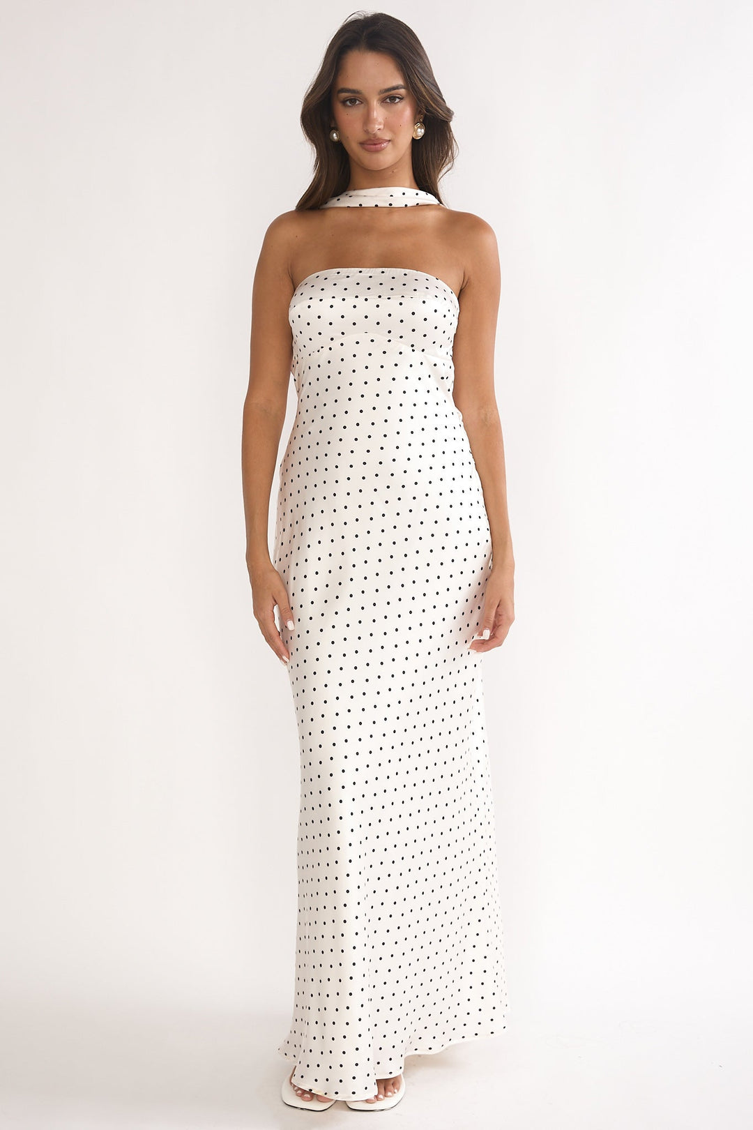 Mia | Damen Maxikleid lang elegant & gepunktet