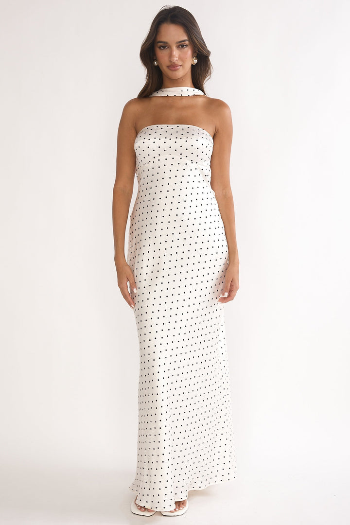 Mia | Damen Maxikleid lang elegant & gepunktet