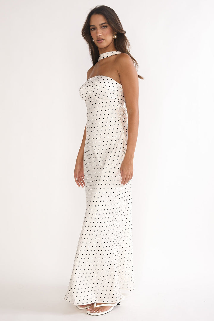Mia | Damen Maxikleid lang elegant & gepunktet