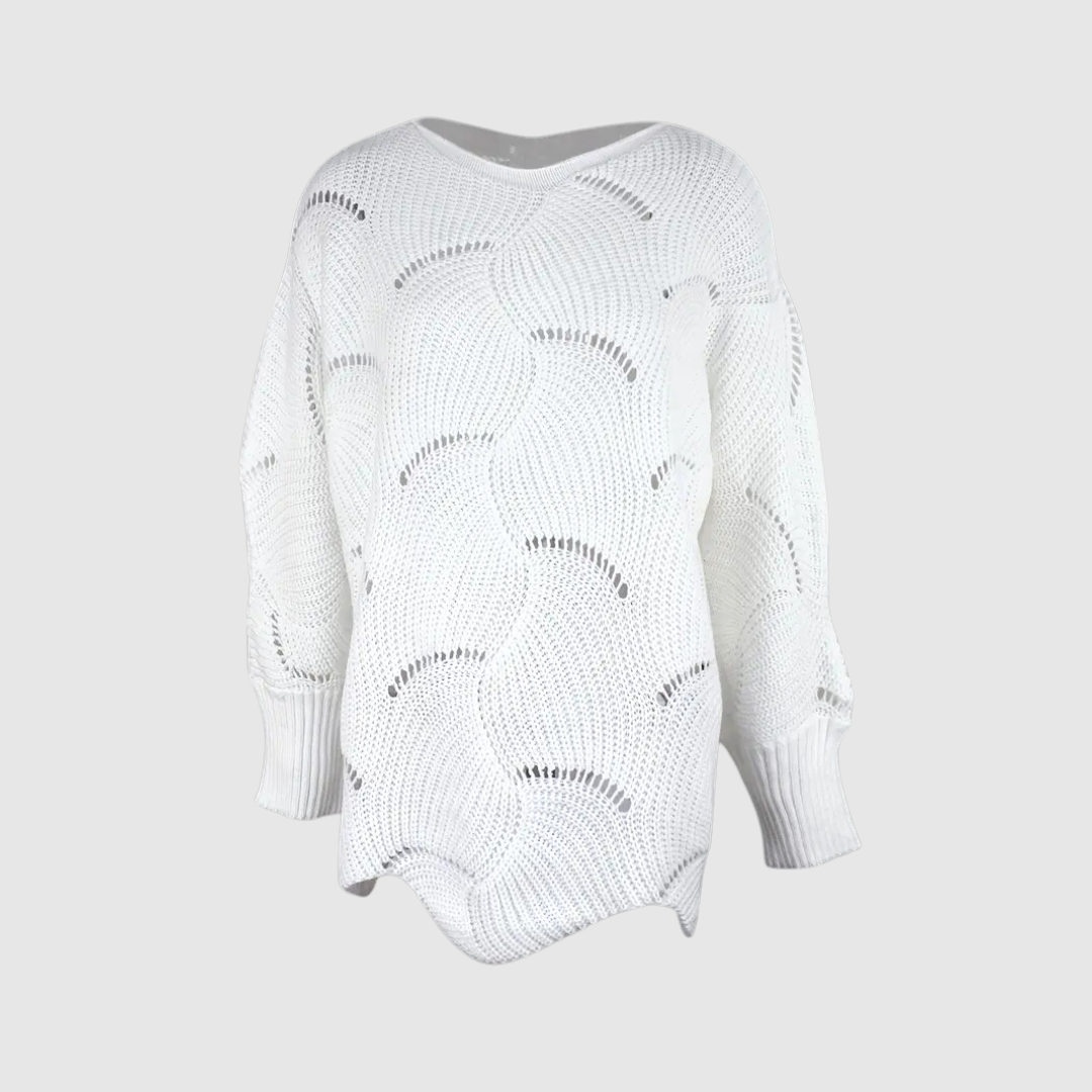 Lässiger Rundhalspullover mit gestricktem Saum