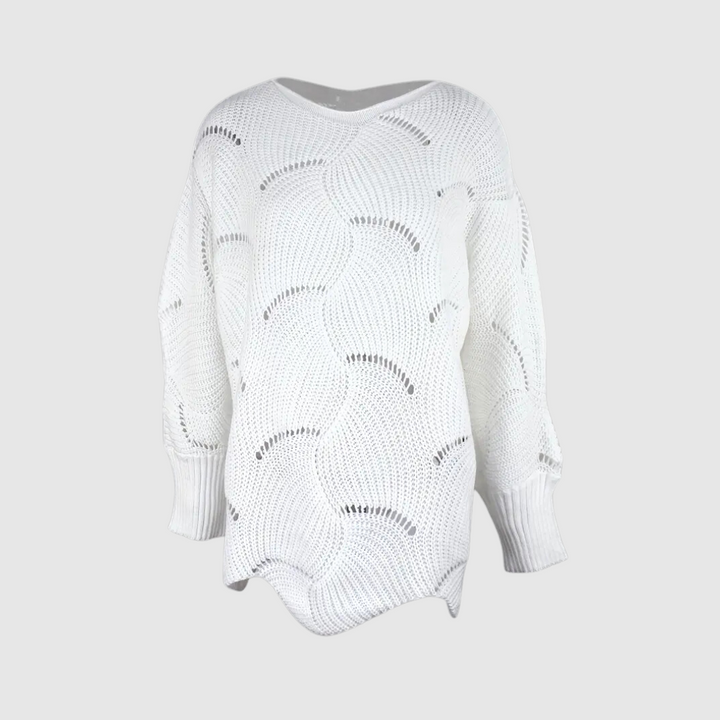 Lässiger Rundhalspullover mit gestricktem Saum
