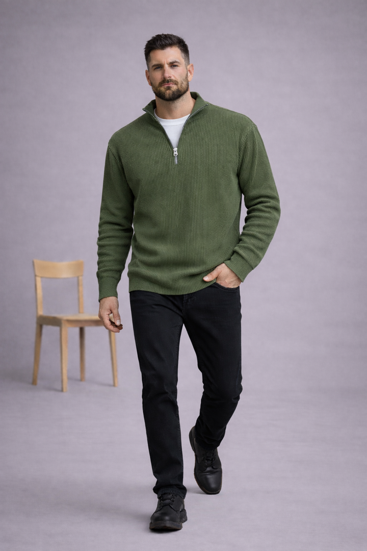 Jonas | Modischer Strickpullover mit halbem Reißverschluss