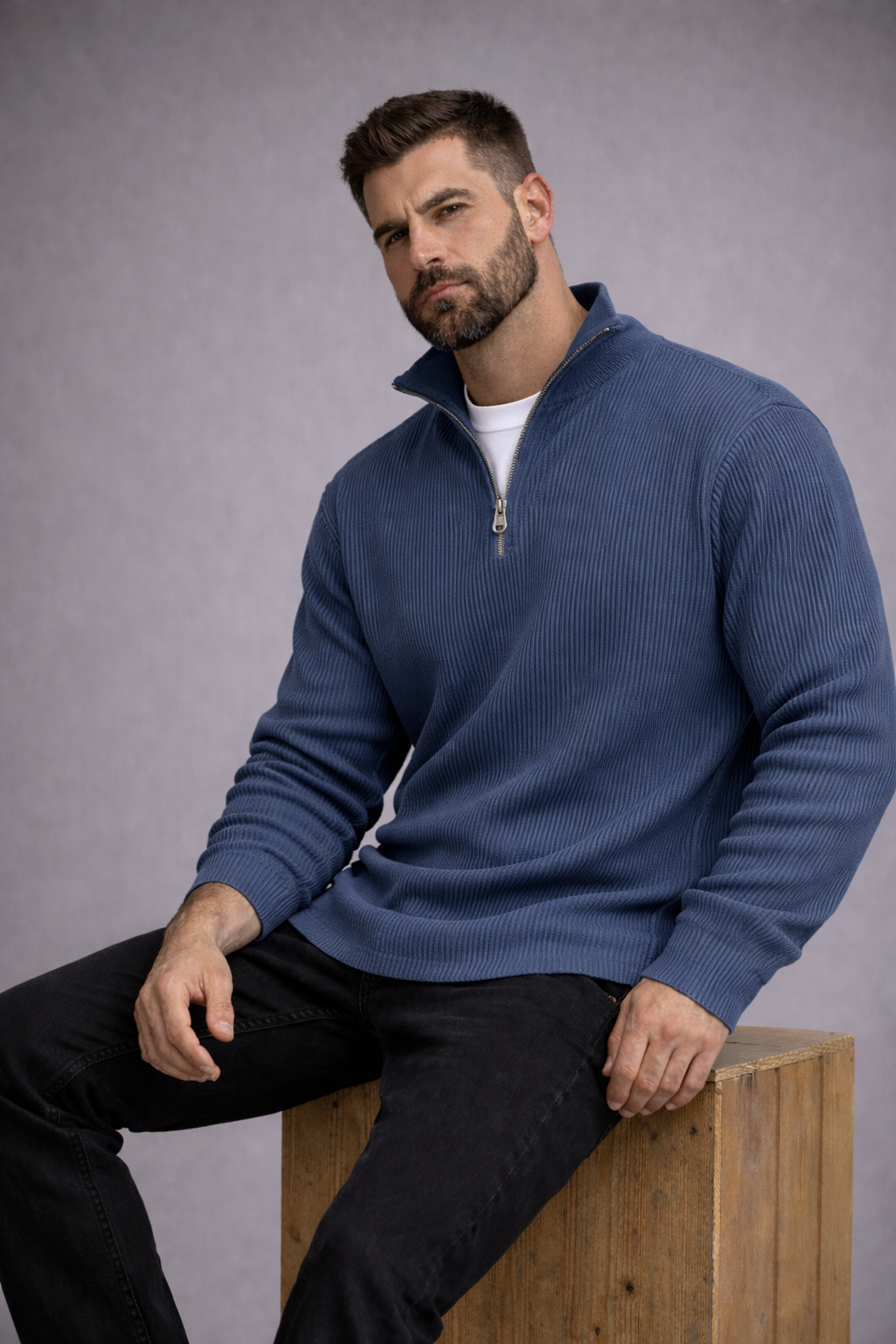Jonas | Modischer Strickpullover mit halbem Reißverschluss