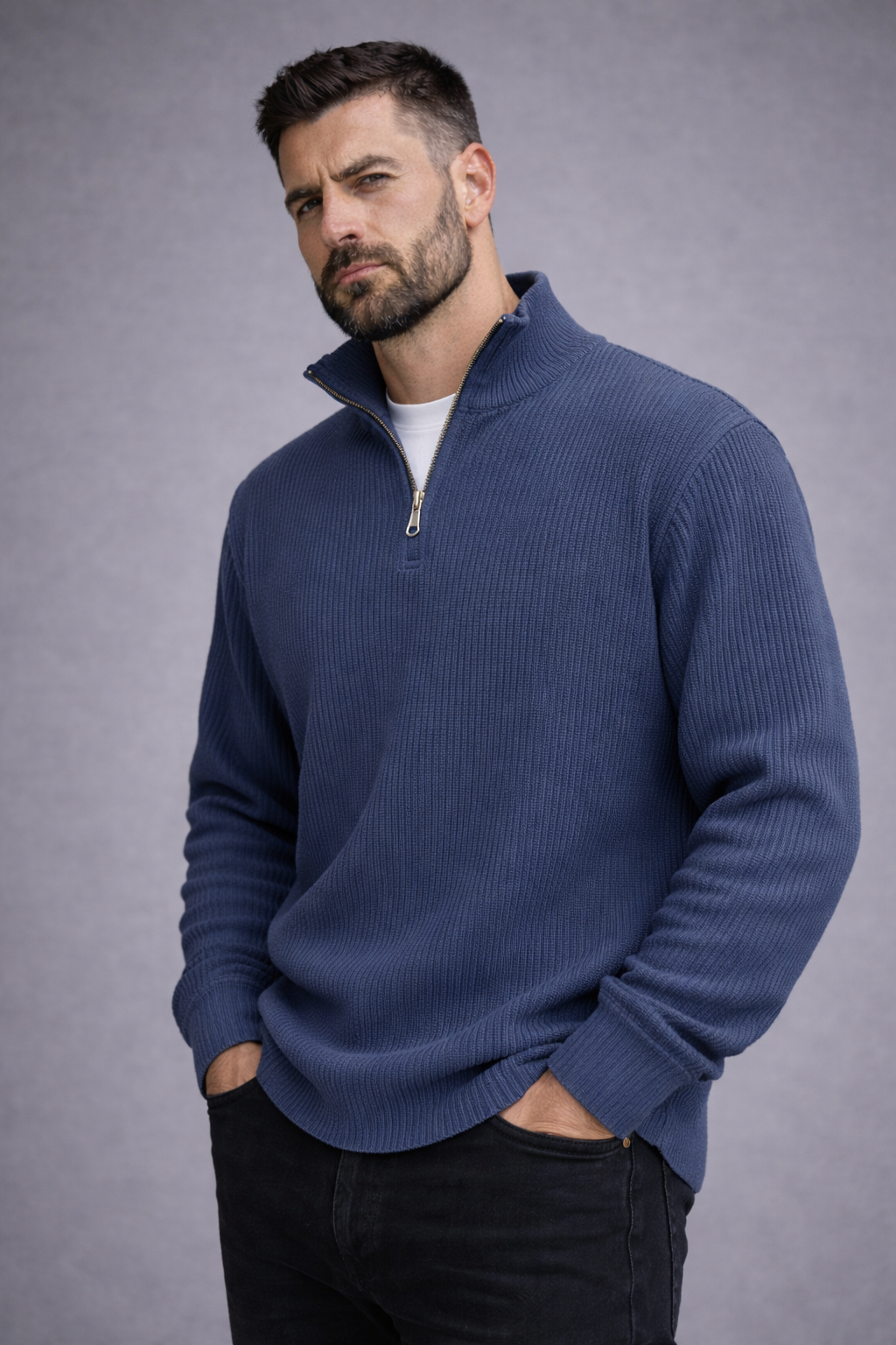 Jonas | Modischer Strickpullover mit halbem Reißverschluss