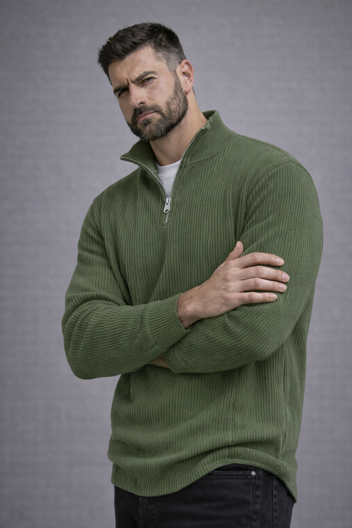Jonas | Modischer Strickpullover mit halbem Reißverschluss