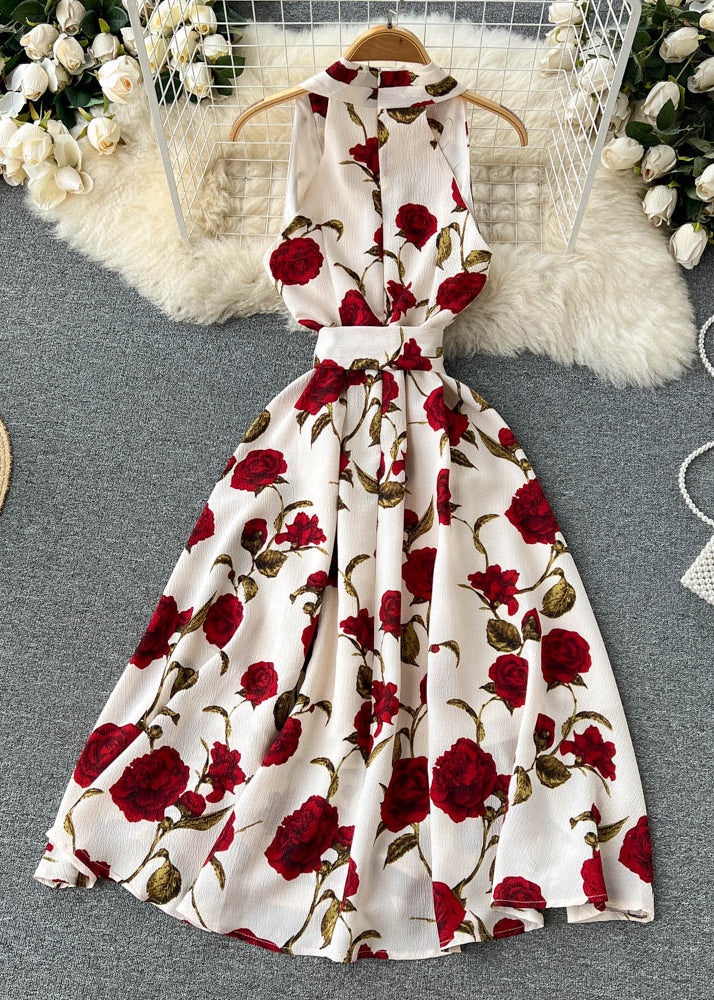Apricotfarbenes Chiffonkleid ohne Ärmel