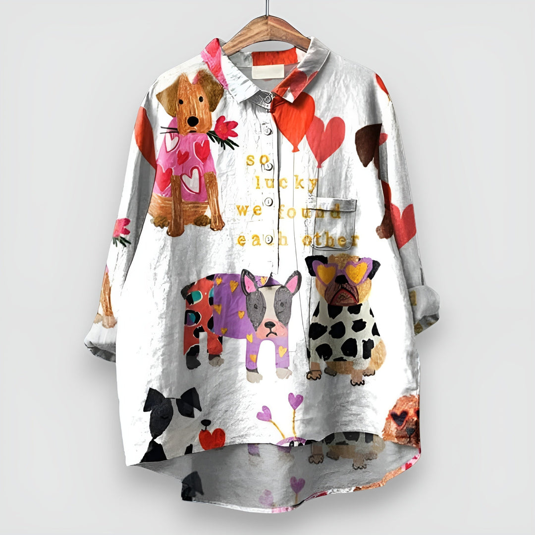 Celia | Süße Bluse mit verspieltem Hundeprint