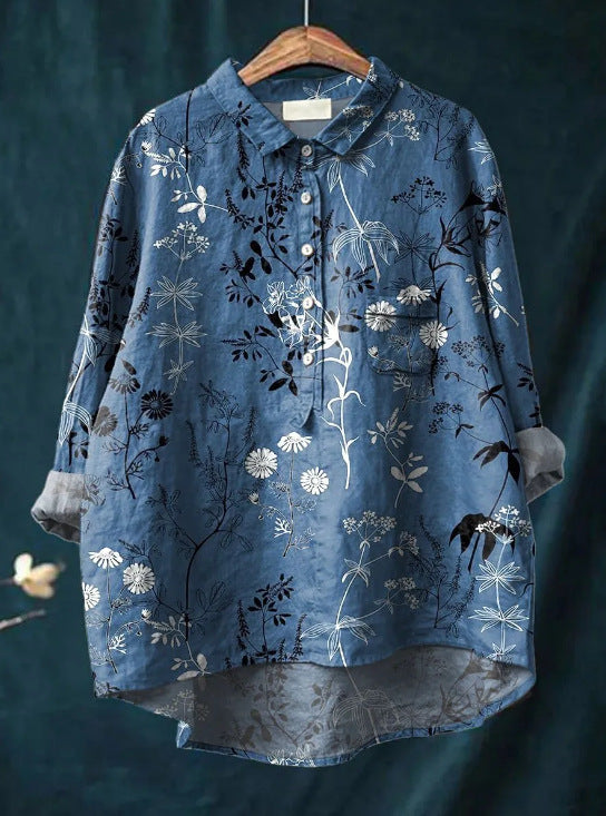 Mary | Bluse aus Baumwolle und Leinen mit Blumendruck