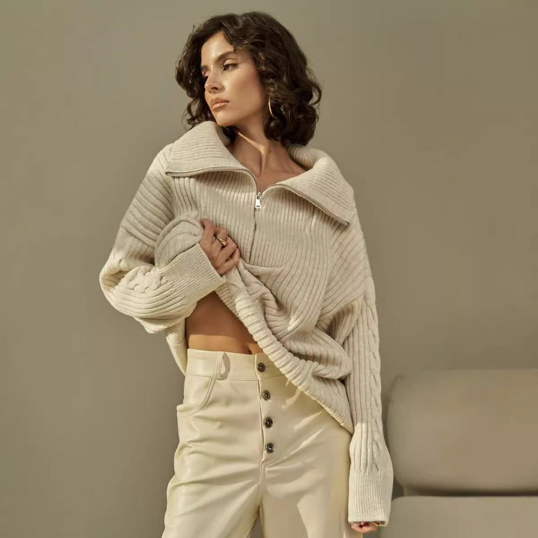 Julia | Damenpullover mit halbem Reißverschluss oversized