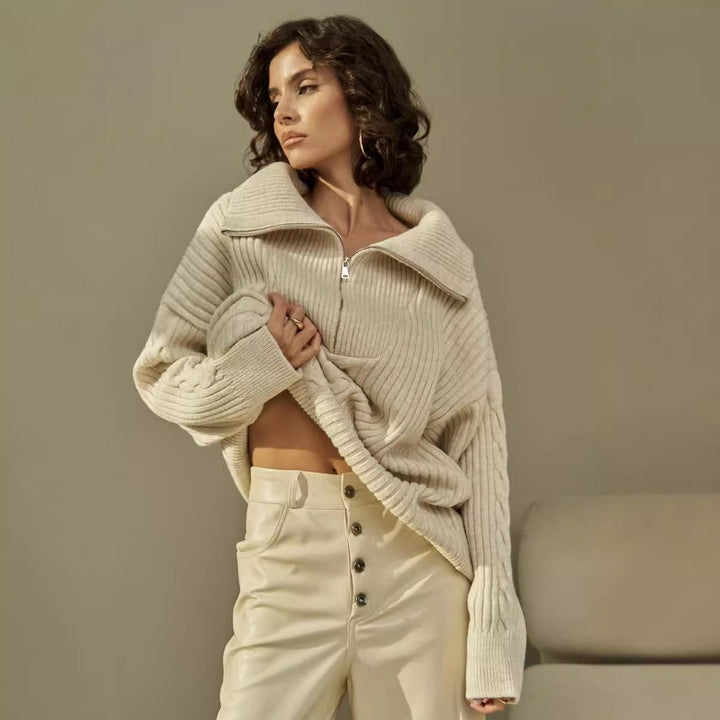 Julia | Damenpullover mit halbem Reißverschluss oversized